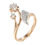 Fine Vintage Design Jewellery Rolled Rose Gold of 14-Karat Purity Micro-wax Inlay AAA Zircon Diamonds Flower Ring