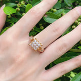 Luxury Crystal Flower Superb Design Filled 14K Rose Gold AAA Zircon Diamonds Big Ring - Fine Vintage Jewellery