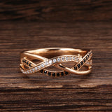 Luxury Filled 14K Rose Gold AAA Black, White Zircon Diamonds Geometric Line Cross Ring  - Vintage Style Jewellery