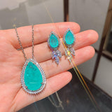 Popular Paraiba Tourmaline and Aquamarine Drop Earring Pendant Necklace Vintage Fine Jewellery Sets for Women - The Jewellery Supermarket