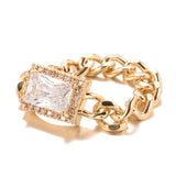 Latest Fashion Filled 14K Rose Gold Square AAA Zircon Diamond Tanks Chain Ring for Women -  Fine Jewellery