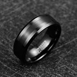 New Arrival Brushed Center Beveled Edge BlackTungsten Carbide Comfort Fit Wedding Engagement Rings - The Jewellery Supermarket