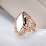 New Design Filled 14K Rose Gold Glossy Rhombus Hollow Flower Jewellery Ethnic Wedding Ring