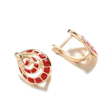 14K Gold Filled Geometric Blue, Red Plaid Paint Enamel Drop Circle Fashion Earrings