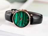 Elegant Fashion Green Malachite Dial Casual Ladies Watches - Stainless Steel Strap Waterproof Quartz Wristwatches