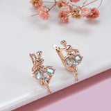 Latest Fashion Elegant Trendy Jewellery 14K Rose Gold Filled Oval Blue AAA Zircon Diamonds Dancing Women Earrings