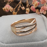 New Luxury 14K Rolled Rose Gold Ring With Black AAA Zircon Diamonds Fashion Geometric Line Cross Ring