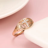 Superb 14K Rolled Rose Gold Micro-wax Inlay AAA Zircon Diamonds Hollow Flower Cross Ring  - Fine Faith Jewellery