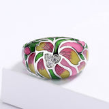 Ethnic Style Flower Handmade Enamel Inlaid AAA Zircon Diamonds Luxury Ring