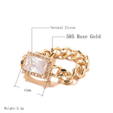 Latest Fashion Filled 14K Rose Gold Square AAA Zircon Diamond Tanks Chain Ring for Women -  Fine Jewellery