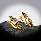 Exquisite Geometric AAA Zircon Diamonds Hollow Flower Handmade Enamel Earrings