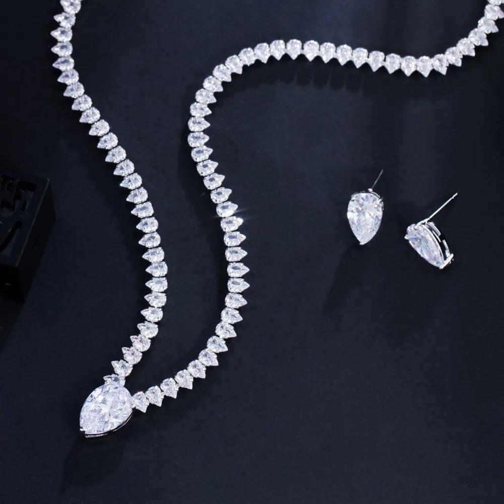 New Shiny AAA+ Cubic Zirconia Diamonds Evening Party Dress Jewellery Set - Trendy Bridal Wedding Collection - The Jewellery Supermarket
