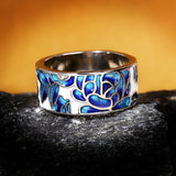 New Arrival Classic Epoxy Handmade Enamel Blue Flower 925 Silver Ladies Ring
