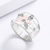 New Exquisite AAA Zircon Diamonds Red White Flower Handmade Enamel Ring