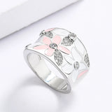 New Exquisite AAA Zircon Diamonds Red White Flower Handmade Enamel Ring
