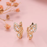 14K Rolled Gold Butterfly AAA Zircon Diamonds Symmetrical Wing Glossy Hollow Earrings