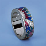 Luxury 925 Silver AAA Zircon Diamonds Handmade Blue Epoxy Enamel Romantic Ring