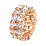 Classic 14K Rolled Rose Gold Hip Hop Double Row Micro-wax Inlay AAA Zircon Diamonds Rings - Fashion Jewellery