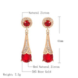 Luxury Water Drop 14K Rolled Rose Gold AAA Zircon Ruby/Emerald Dangle Earrings For Women - Fine Jewellery