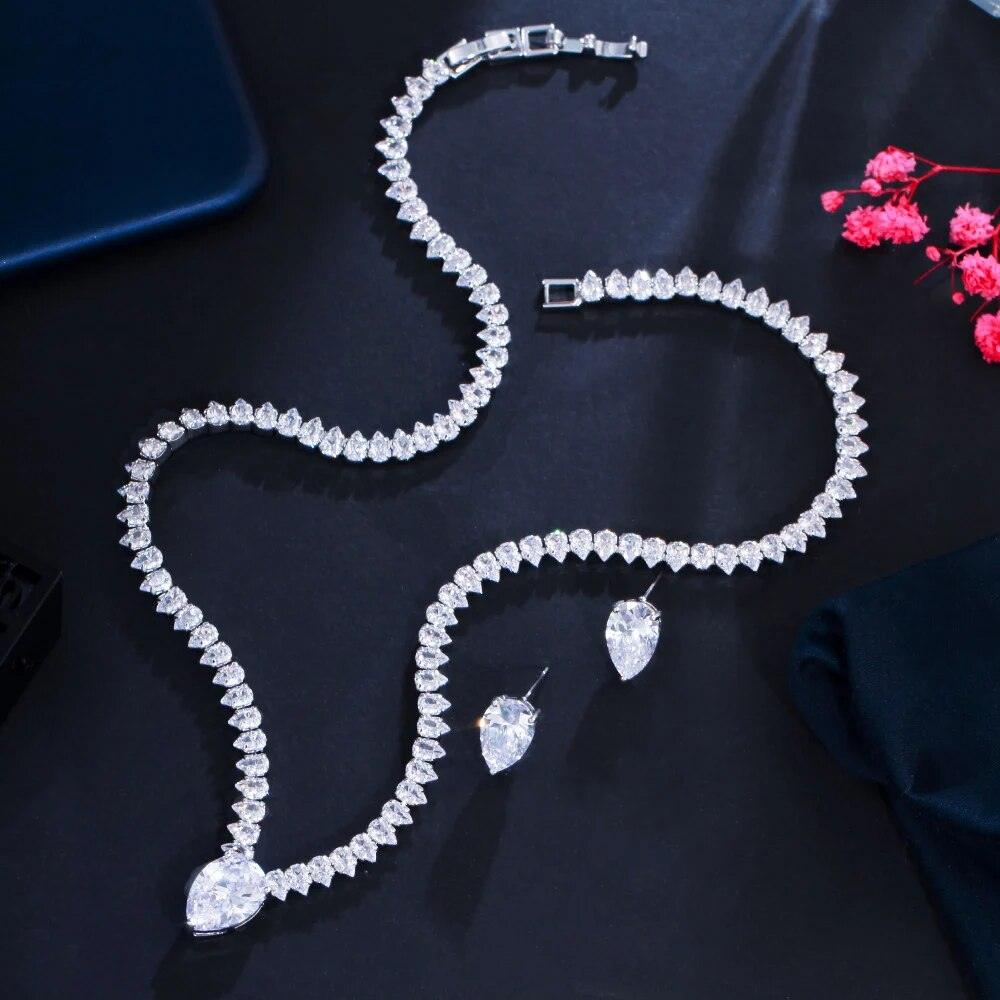 New Shiny AAA+ Cubic Zirconia Diamonds Evening Party Dress Jewellery Set - Trendy Bridal Wedding Collection - The Jewellery Supermarket