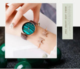 Elegant Fashion Green Malachite Dial Casual Ladies Watches - Stainless Steel Strap Waterproof Quartz Wristwatches
