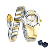 Unique Snake Shape Luxury  Bling Gold Quartz  Wrist Watch For Women - Ladies MISSFOX Women's Watch