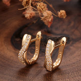 14K Rolled Gold AAA Zircon Diamonds Heart & Arrow Fashion Glossy Loops Wave Earrings
