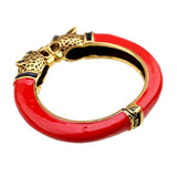 Unique Design Trendy Double Leopard Head Enamel Statement Cuff Bracelets Bangles, Gold Plated Animal Vintage Bracelet