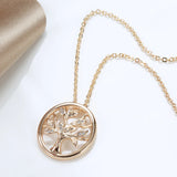 Elegant Tree of Life Shining Leaf Rolled 14K Rose Gold AAA Zircon Diamonds Necklaces  - Fine Jewellery