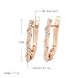 14K Rolled Rose Gold Inlay Micro AAA Zircon Diamonds Long Drop Piercing Hoops Earrings