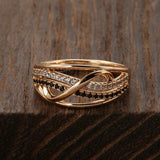 Luxury Fashion Waves Design 14K Filled Rose Gold With Black White AAA Zircon Diamonds  Rings, High Quality Jewellery