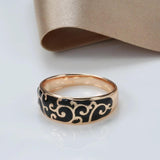 Excellent Luxury 14K Filled Rose Gold Black Enamel Ring Unusual Ethnic Pattern Rings - Creative Fashion Jewellery