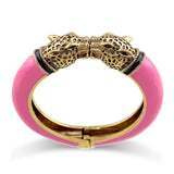 Unique Design Trendy Double Leopard Head Enamel Statement Cuff Bracelets Bangles, Gold Plated Animal Vintage Bracelet