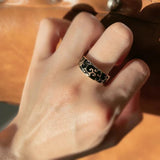 Excellent Luxury 14K Filled Rose Gold Black Enamel Ring Unusual Ethnic Pattern Rings - Creative Fashion Jewellery