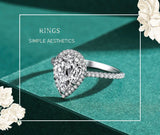Luxury 3CT Sparkling Water Drop Shape AAAA Lab Created Diamond Silver Rings