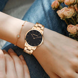Elegant Rose Gold Plated Round Dial Stain Steel Band Women Watches Japan Movement Quartz Waterproof Wristwatches