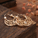 14K Gold Filled New Ethnic Design Hollow Weave Texture Round Hoops Boho Earrings