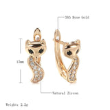 Cute Fox 14K Filled Rose Gold Black and White AAA Zircon Unique Earrings - Vintage Style Jewellery