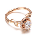 Lucky Rose Flower Design 14K Rolled Rose Gold AAA Zircon Diamonds Flower Vintage Style Ring - Fine Jewellery