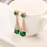 Luxury Water Drop 14K Rolled Rose Gold AAA Zircon Ruby/Emerald Dangle Earrings For Women - Fine Jewellery