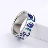 Exquisite Blue Handmade Enamel Flower Fashion Ring