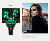 Elegant Fashion Green Malachite Dial Casual Ladies Watches - Stainless Steel Strap Waterproof Quartz Wristwatches