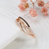 Filled 14K Rose Gold Vintage Style Fashion AAA Black Zircon Diamonds Geometric Wave Rings - Luxury Jewellery