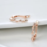 14K Rolled Rose Gold Inlay Micro AAA Zircon Diamonds Long Drop Piercing Hoops Earrings