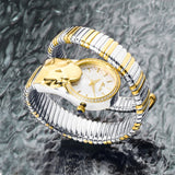 Amazing Luxury Brand Red Dial Snake Shape Zirconia Diamond Ladies Gold Iced Out Analog Quartz Movt Unique Watch