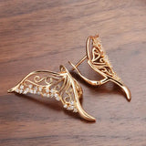 Luxury 14K Rolled Gold AAA Zircon Diamonds Dazzling Hollow Butterfly Stud Earring