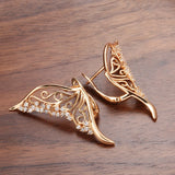 Luxury 14K Rolled Gold AAA Zircon Diamonds Dazzling Hollow Butterfly Stud Earring