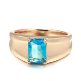 Fashion Glossy 14K Rolled Rose Gold AAA Square Blue Zircon Crystal Ring For Women or Men - Fine Jewellery