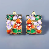 Classic 925 Silver Flower Colourful Handmade Enamel Jewelry Elegant Earrings