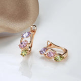 New 14K Rose Gold Rolled Prong Setting Colourful AAA Zircon Crystals Piercing Hoops Clip Earrings - Fashion Earrings